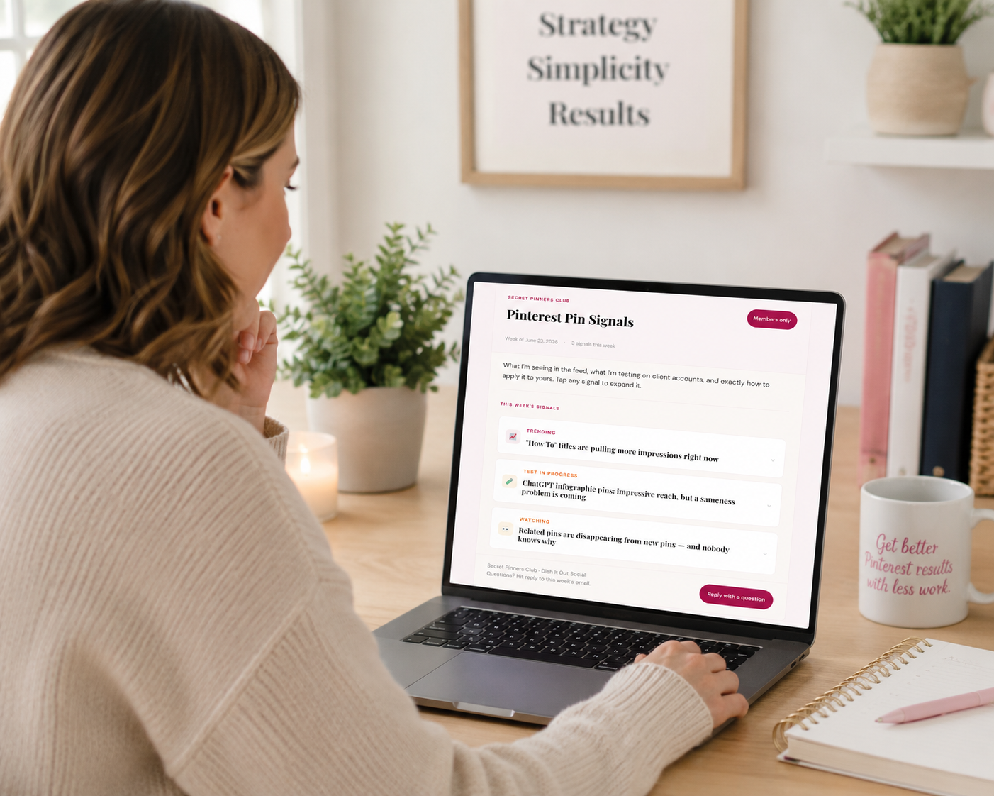 Weekly Pinterest Signals email, opened on desktop